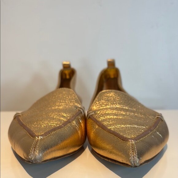Nicholas Kirkwood Metallic Gold Leather Beya Pointed Toe Loafers Size 38 - Picture 3 of 14